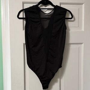 Stylish Black Body Suit (deep mesh v-neck)